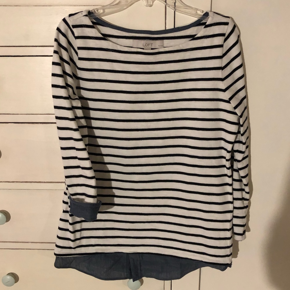 Loft striped and chambray top (3/4 length sleeves)